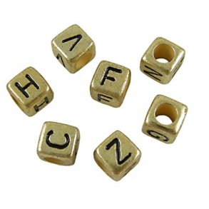 Acryl, Buchstaben-Würfel, golden, 6x6 mm, 30 Stk.