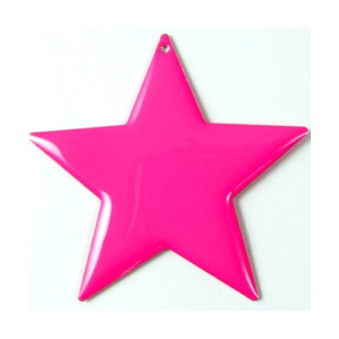 Enamel star, x-large, neon-pink, silvered, 60mm, 1pc.