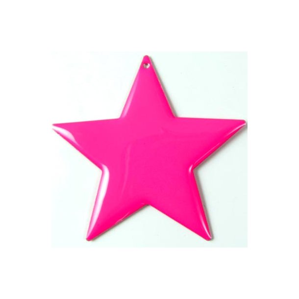 Enamel star, x-large, neon-pink, silvered, 60mm, 1pc.