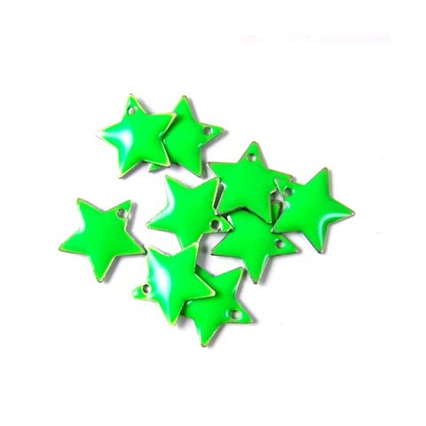Enamel star, neon-green, silver border, 12mm, 4pcs.