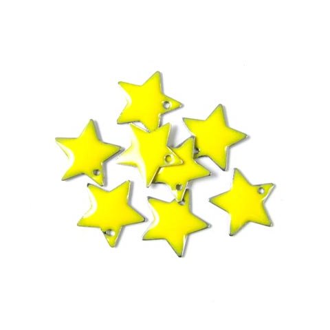 Enamel star, strong yellow, silver border, 12mm, 4pcs.