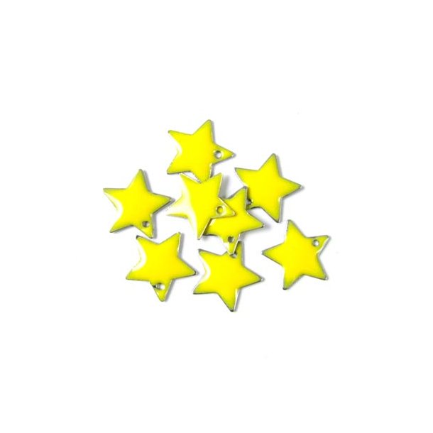 Enamel star, strong yellow, silver border, 12mm, 4pcs.