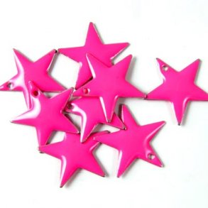 Emaille-Sterne, neonpink, versilberter Rand, 16 mm, 2 Stk.