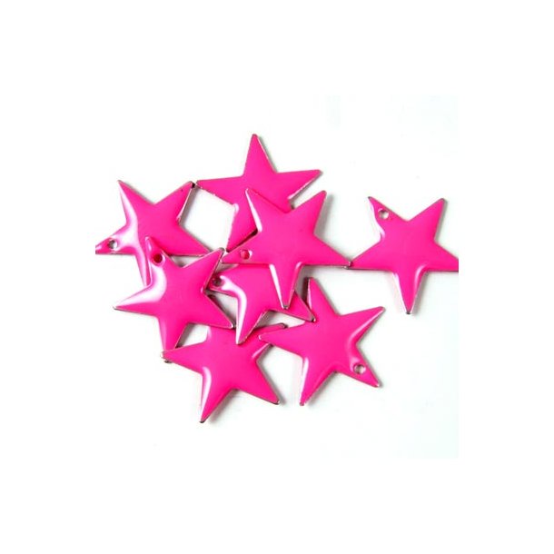 Enamel star, neon-pink, silver border, 16mm, 2pcs.