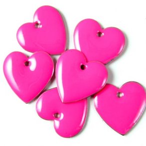 Emalje vedhng, neon pink hjerte, 16x16 mm, 2 stk.