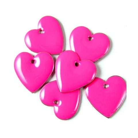 Emaille-Anh&auml;nger, neon-pinkes Herz, 16x16 mm, 2 Stk.