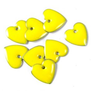 Enamel charm, yellow heart, 12x12mm, 4pcs.