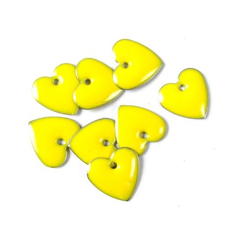 Enamel charm, yellow heart, 12x12mm, 4pcs.