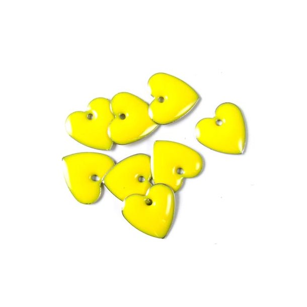 Enamel charm, yellow heart, 12x12mm, 4pcs.