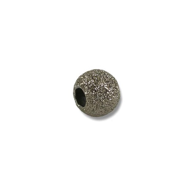 Oxyderet sølv stardustperle, 3 mm hul, rund, 9 mm, 1 stk