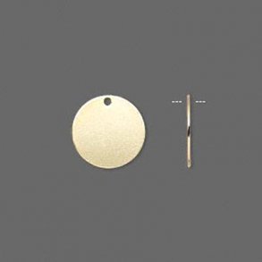 Gilded brass coin w. hole at the edge, 12mm, 6pcs.