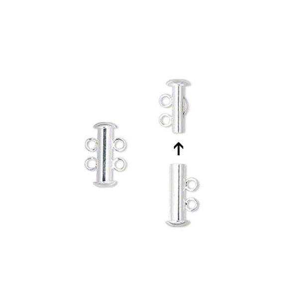 Slide lock for 2-strand necklace, silver-plated, 16x6mm 1pc.