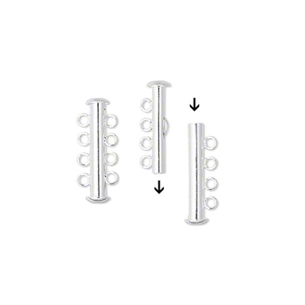 Slide lock for 4-strand necklace, silver-plated, 26x6mm 1pcs.