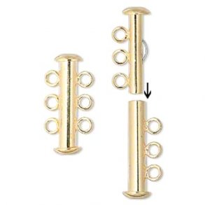 Schiebeverschluss fr Mehrfachketten, 3 Strnge, Messing vergoldet, 21x6 mm 1 Stk.