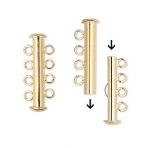 Schiebeverschluss für Mehrfachketten, 4 Stränge, Messing vergoldet, 26x6 mm 1 Stk.
