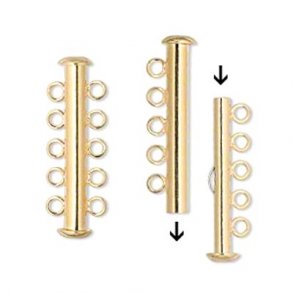 Schiebeschluß für Mehrfachketten, 5 Stränge, vergoldet, 31x6 mm 1 Stck