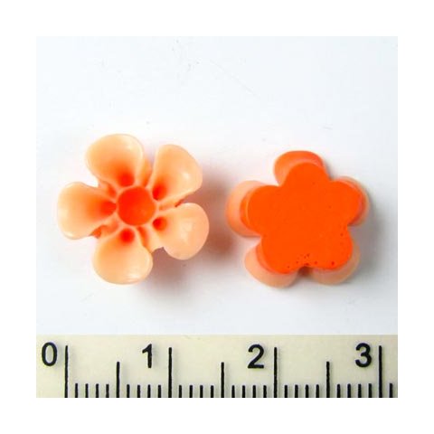 Resin, blomst, orange/pudder, 13x5 mm, 2 stk.