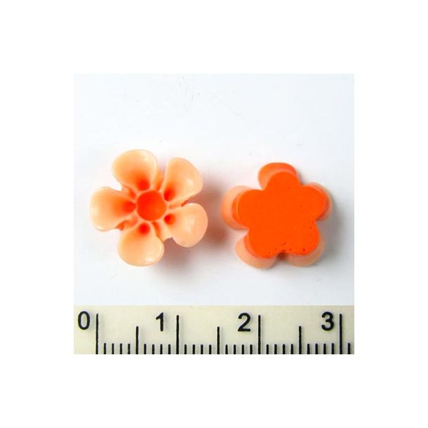 Resin, blomst, orange/pudder, 13x5 mm, 2 stk.
