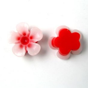 Resin, Blumen, rot/weiß, 13x5 mm, 2 Stk.