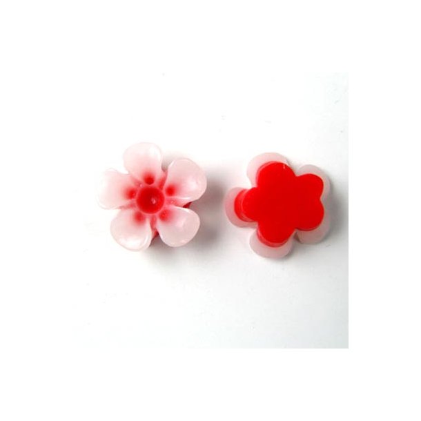 Resin, Blumen, rot/wei&szlig;, 13x5 mm, 2 Stk.