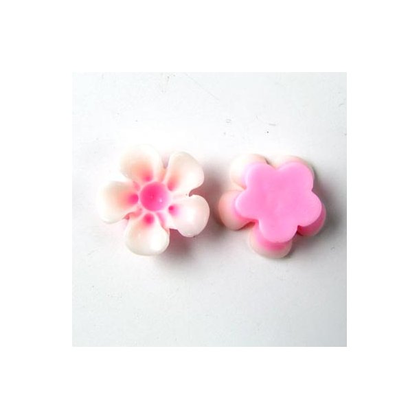 Resin, Blumen, rosa/wei&szlig;, 13x5 mm, 2 Stk.