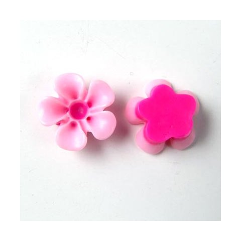 Resin, blomst, pink/lysr&oslash;d, 13x5 mm, 2 stk.