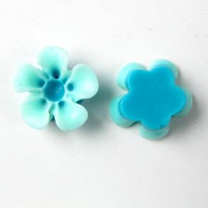 Resin, Blumen, türkis/helltürkis, 13x5 mm, 2 Stk.