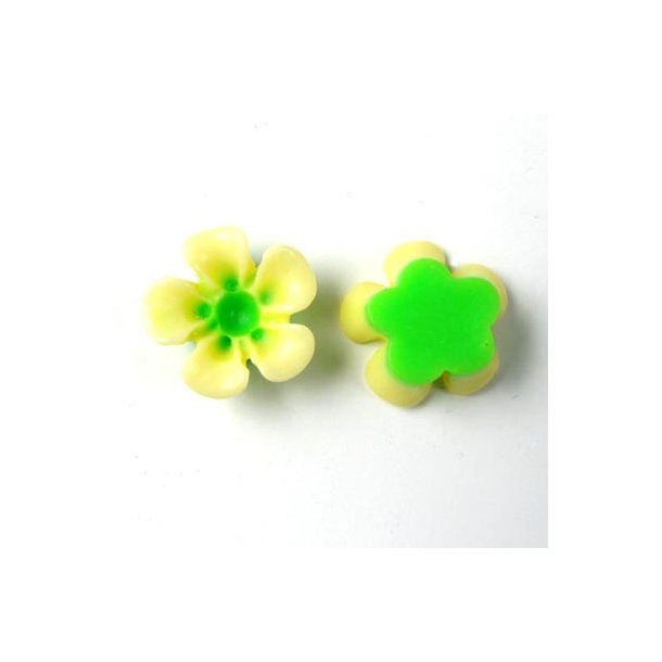 Resin, Blumen, gr&uuml;n/gelb, 13x5 mm, 2 Stk.