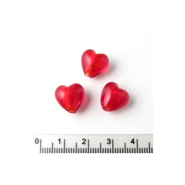 Glass heart, red beads, appx 12x12mm, 4pcs