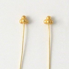 Headpin with 4 ball cluster, extra thick wire, gold-plated silver, 52x0,7mm, 4pcs.