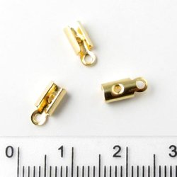 Cord end, fold-over, for leather cord etch., gilded brass, 7mm, 6pcs.