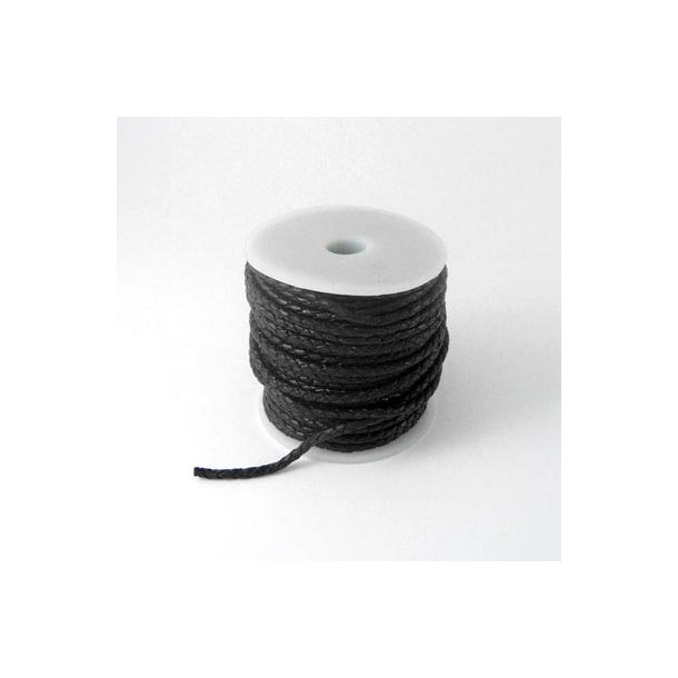 Leather cord, braided, black, soft quality, 6mm, 20cm