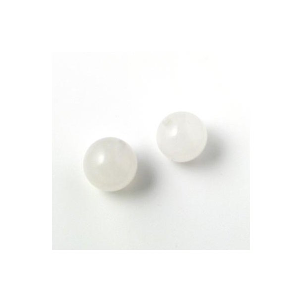 Jade bead, semi transparent white, round, 12mm, 6pcs.