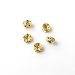 Zwischenperle mit klaren Kristallen, vergoldet, 4x2 mm, 6 Stk.