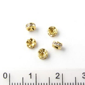 Crystal Connector Bead, gilded, transparent, 4x2mm, 6pcs.