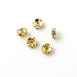 6pcs. Crystal Connector Bead, gilded, transparent, 5x2.5mm.
