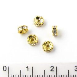 6pcs. Crystal Connector Bead, gilded, transparent, 5x2.5mm.