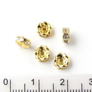 6pcs. Crystal Connector Bead, gilded, transparent, 6x3mm.