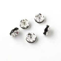 Crystal connector bead w. black crystal, 6x3mm, 6 pcs