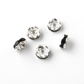 Crystal connector bead w. black crystal, 6x3mm, 6 pcs