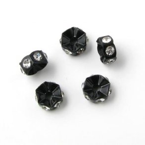 Crystal connector bead, black, 7x3mm, 6 pcs