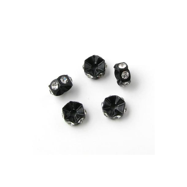 Krystal mellemperle, sort, 7x3 mm