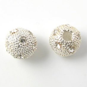 Genoppte Perlen versilbert. mit Kristall, klar, 13 mm, 2 Stk.