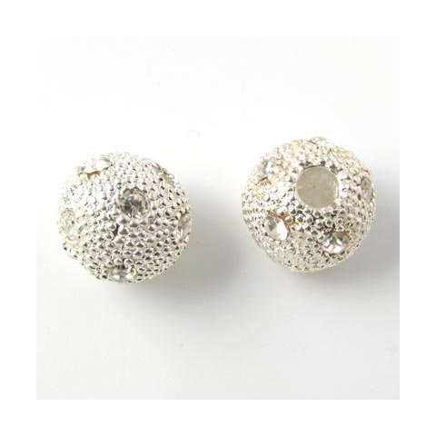 Nubret perle fors&oslash;lv. m. krystal, klar, 13 mm, 2 stk.