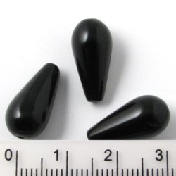 Onyx teardrop, black, Pierced from top to bottom, 16x8mm, 4pcs.