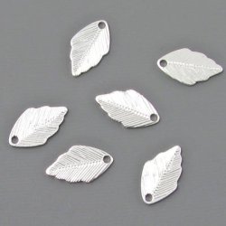 Blatt-Anh&auml;nger, Versilbertes Messing, 11x6 mm, 10 Stk.