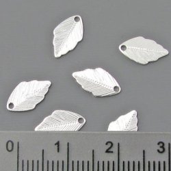 Blatt-Anh&auml;nger, Versilbertes Messing, 11x6 mm, 10 Stk.