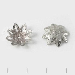 Perlenschale, 8-Bl&auml;tter blume, silberfarbenes Messing, Durchmesser 15 mm, 20 Stk.