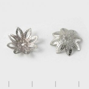 Bead cap, 8-leaf flower, silver, diameter 15mm, 20pcs.