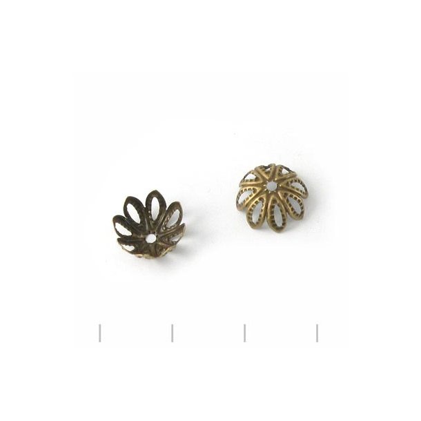 Bronze look, bead cap flower, 11mm, 20pcs.